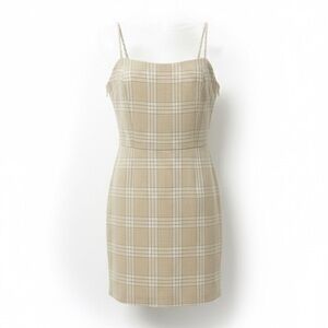 Wilfred Aritzia Isabelle Plaid Mini Dress Beige Tan Checkered Neutral Size 4 US